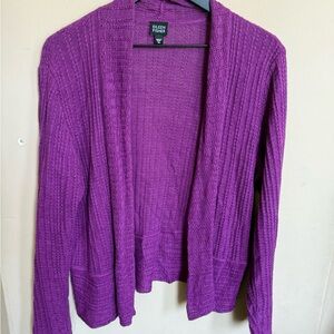 Eileen Fisher Purple Cardigan Sweater with Ribbed Detailing